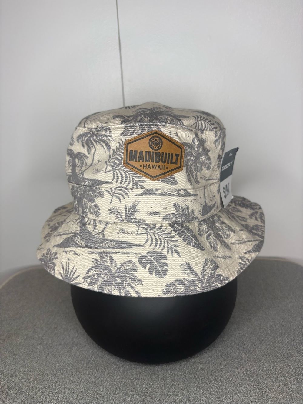 MAUI BUILT Hawaii Tropical Bucket Hat - Cream & Gray NWT